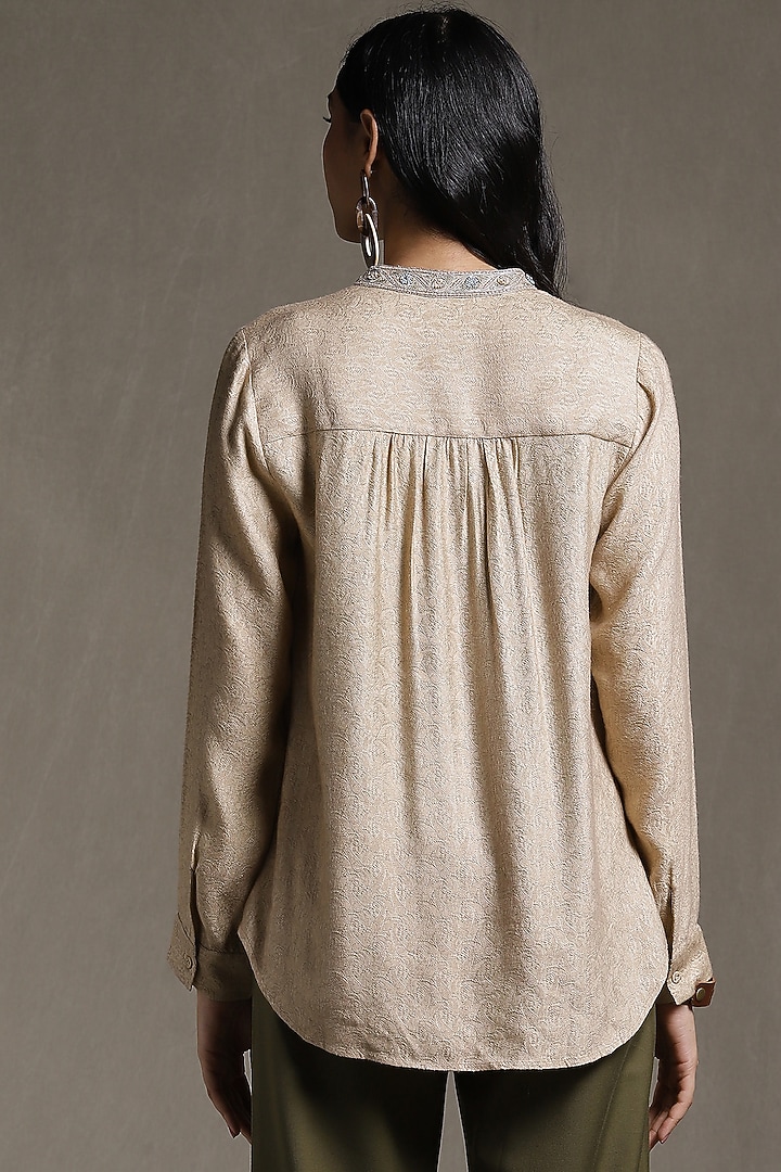 Beige Tanchoi Silk Textured Shirt by Ritu Kumar at Pernia's Pop Up Shop