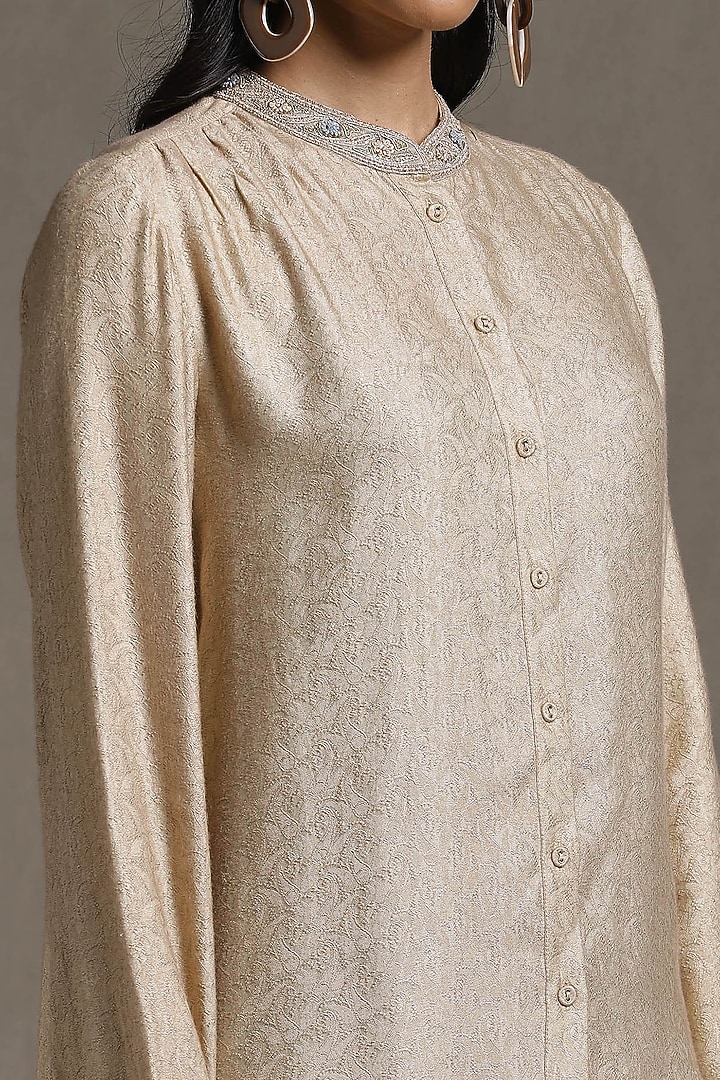 Beige Tanchoi Silk Textured Shirt by Ritu Kumar at Pernia's Pop Up Shop