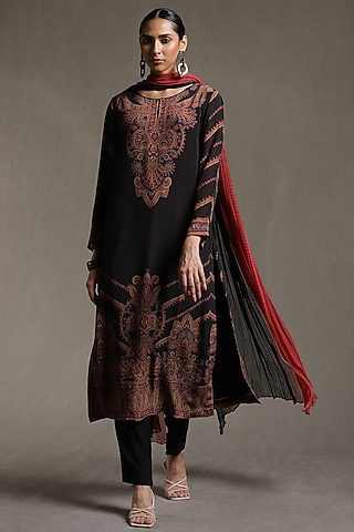 Black Printed Kurta Set by Ritu Kumar