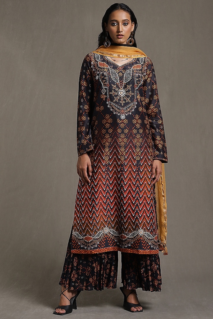 Black Printed Sharara Set by Ritu Kumar