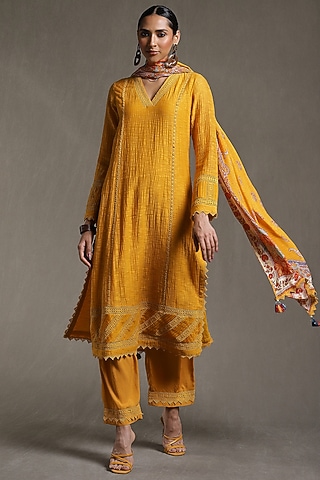 Yellow Viscose Kurta Set by Ritu Kumar