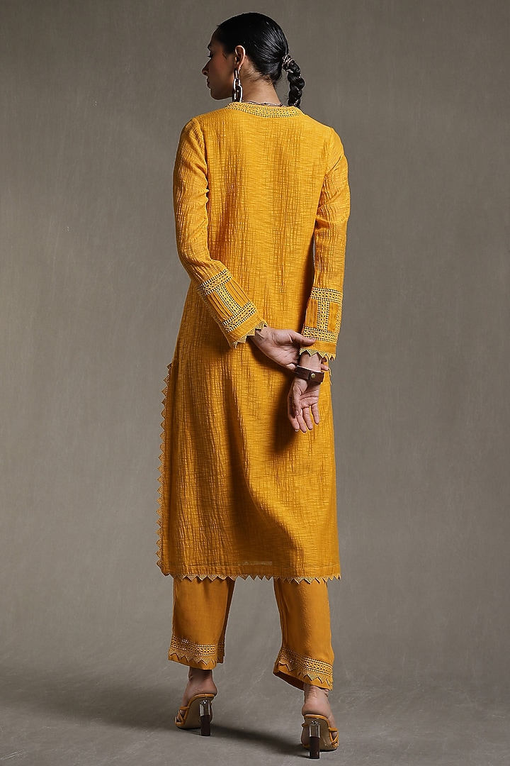 Yellow Viscose Kurta Set by Ritu Kumar at Pernia's Pop Up Shop
