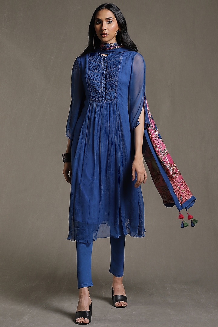 Blue Cotton Kurta Set by Ritu Kumar