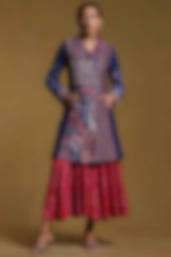 Navy Blue Printed Jacket by Ritu Kumar at Pernia's Pop Up Shop