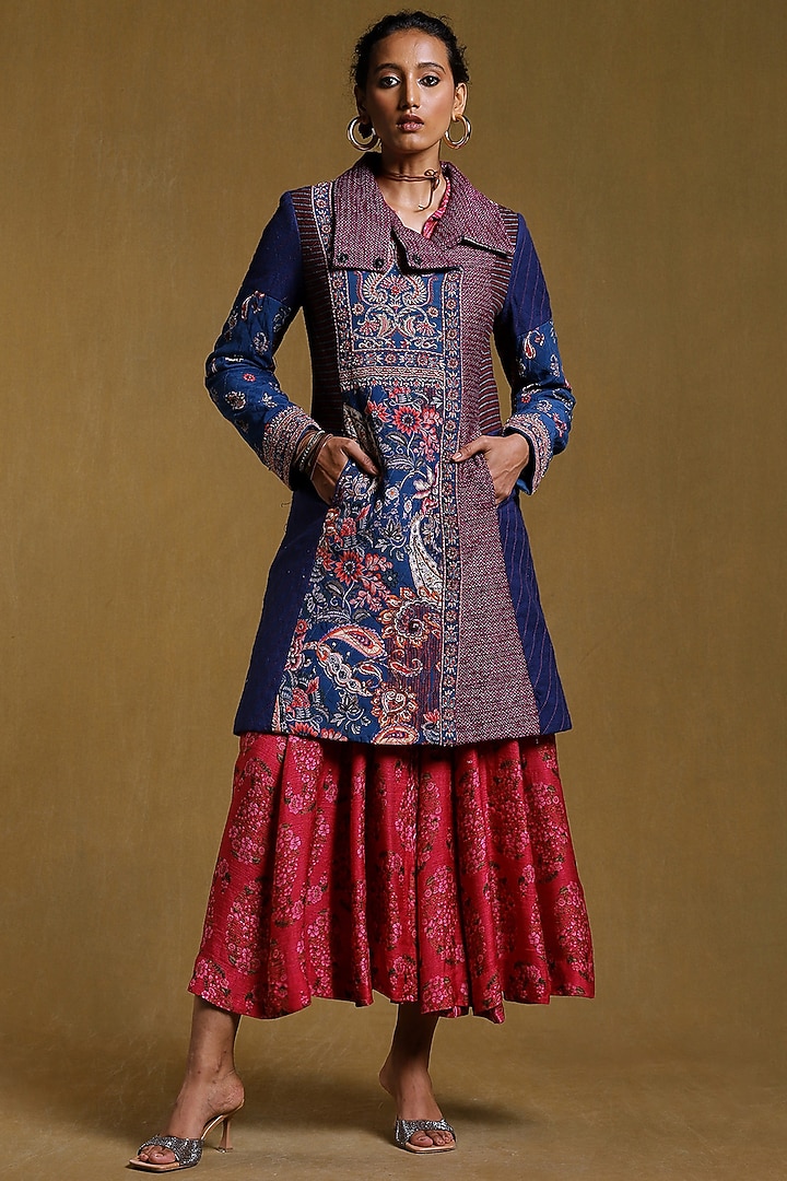 Navy Blue Printed Jacket by Ritu Kumar at Pernia's Pop Up Shop