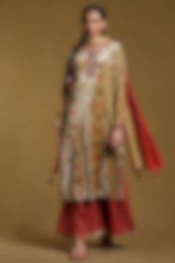Red Cotton Sharara Set by Ritu Kumar