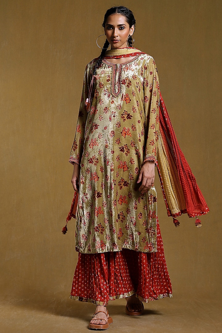 Red Cotton Sharara Set by Ritu Kumar