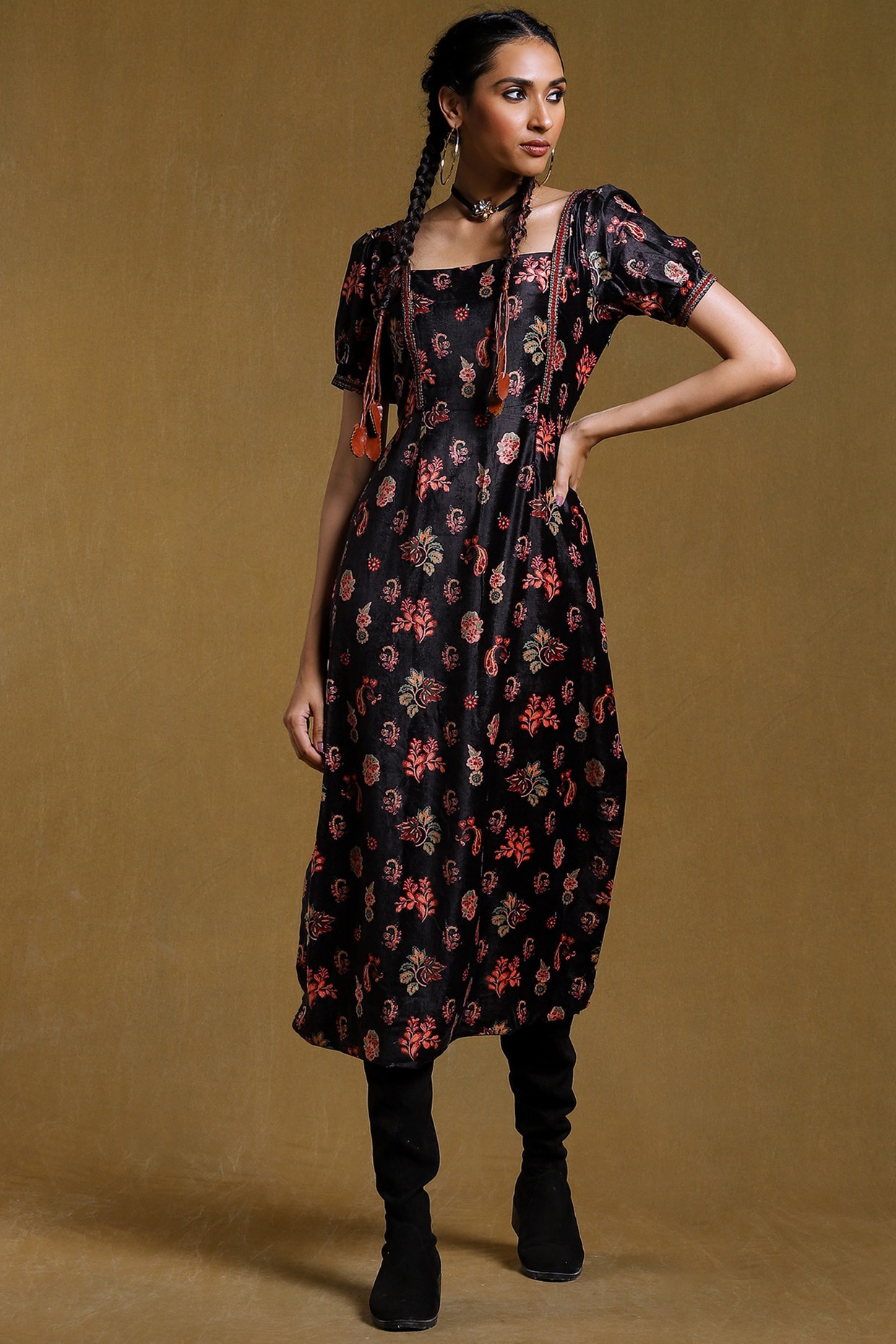 Printed velvet outlet dress