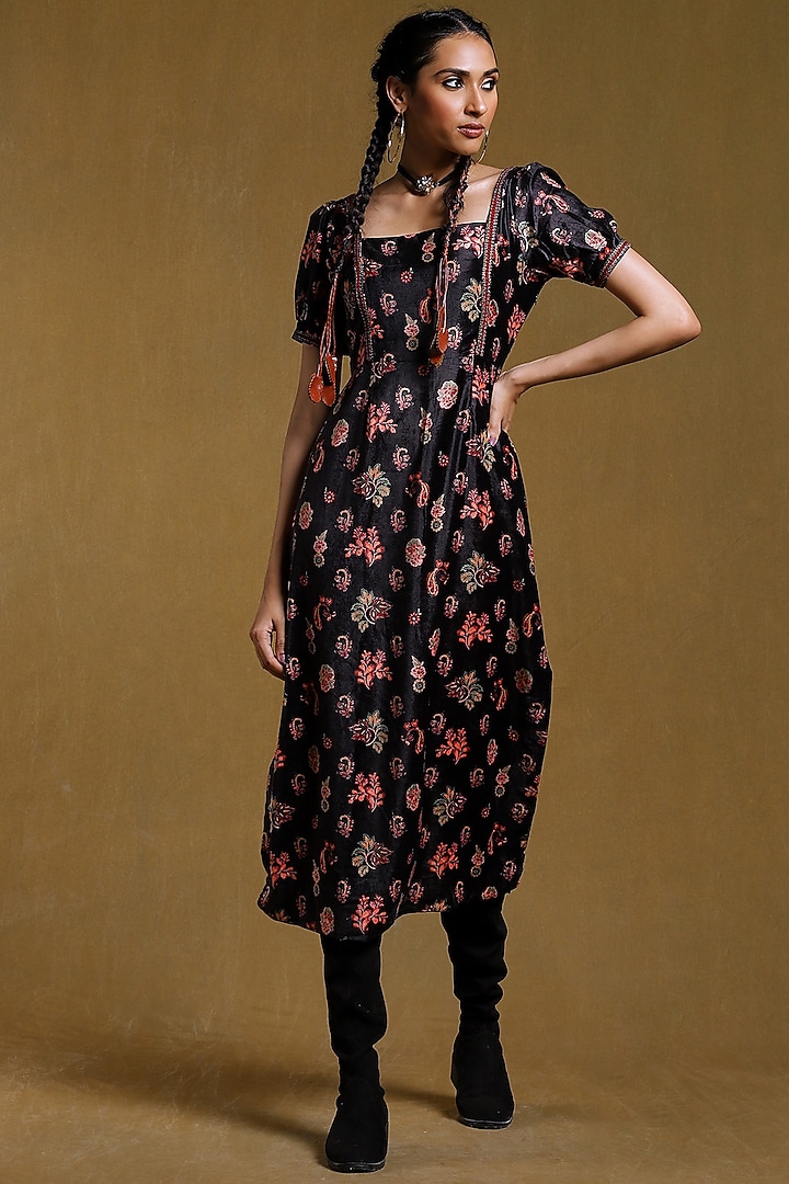 Black Printed Maxi Dress by Ritu Kumar