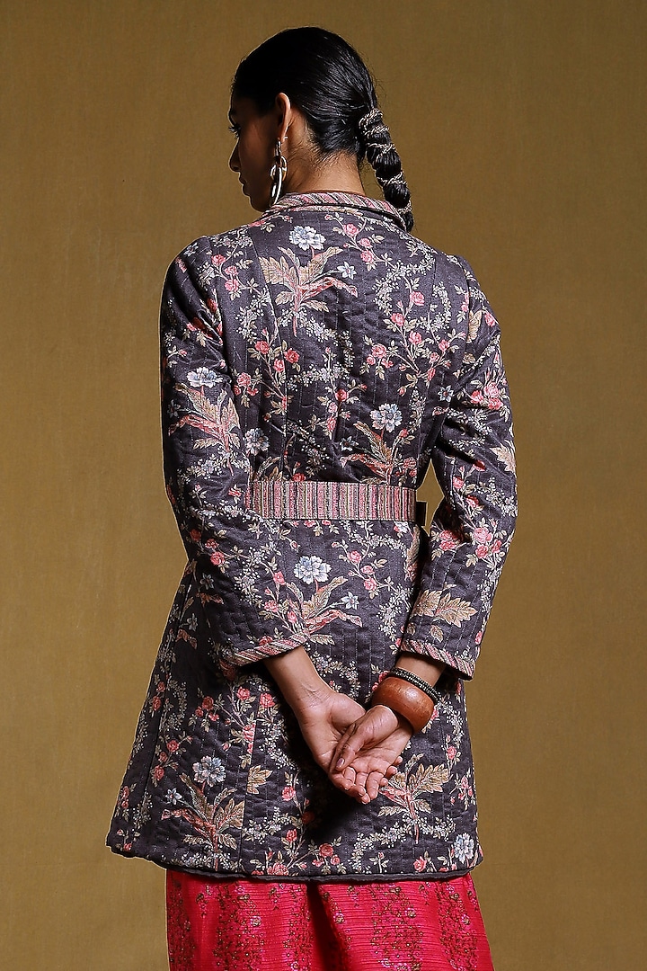 Charcoal Printed Long Jacket by Ritu Kumar at Pernia's Pop Up Shop