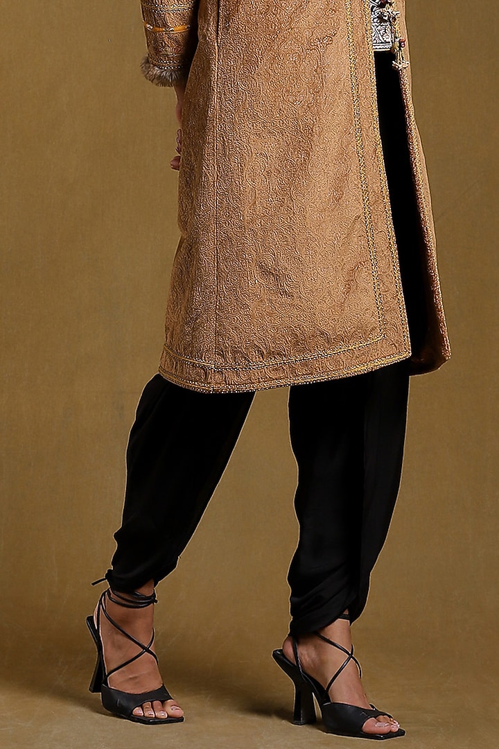 Brown Fur Embroidered Long Jacket by Ritu Kumar at Pernia's Pop Up Shop