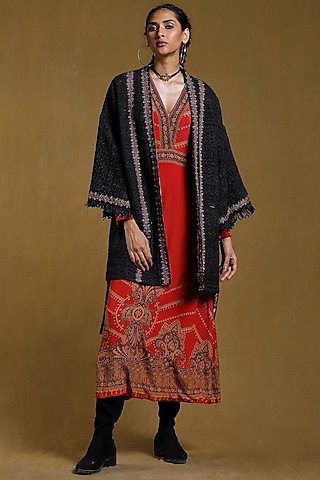 Black Cotton Embroidered Shrug by Ritu Kumar