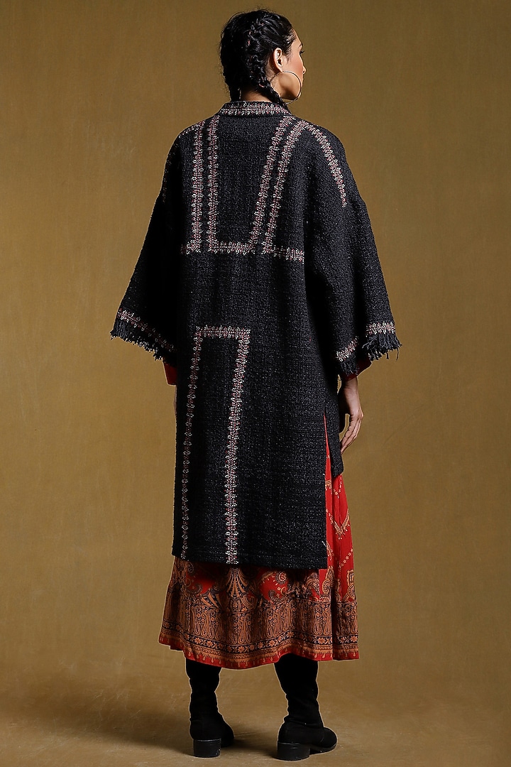 Black Cotton Embroidered Shrug by Ritu Kumar at Pernia's Pop Up Shop