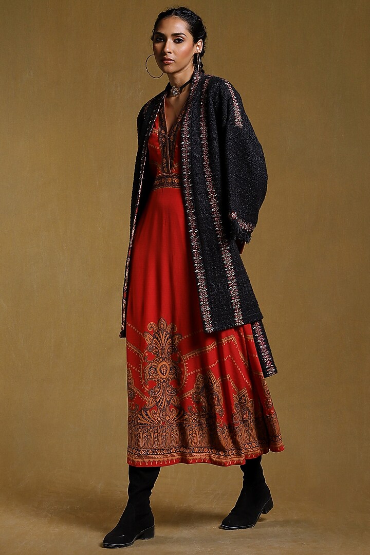 Black Cotton Embroidered Shrug by Ritu Kumar at Pernia's Pop Up Shop