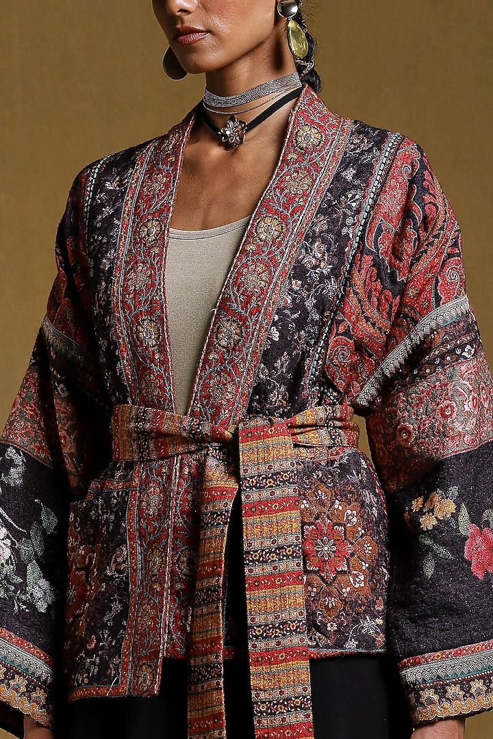 Black Printed Shrug by Ritu Kumar at Pernia's Pop Up Shop