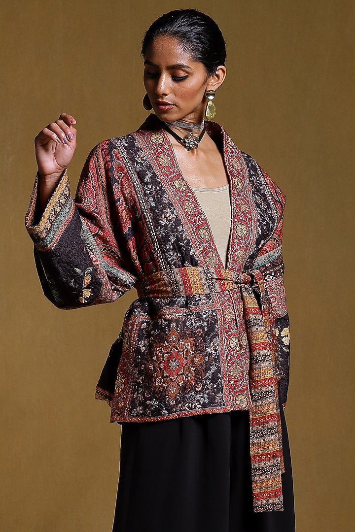 Black Printed Shrug by Ritu Kumar at Pernia's Pop Up Shop