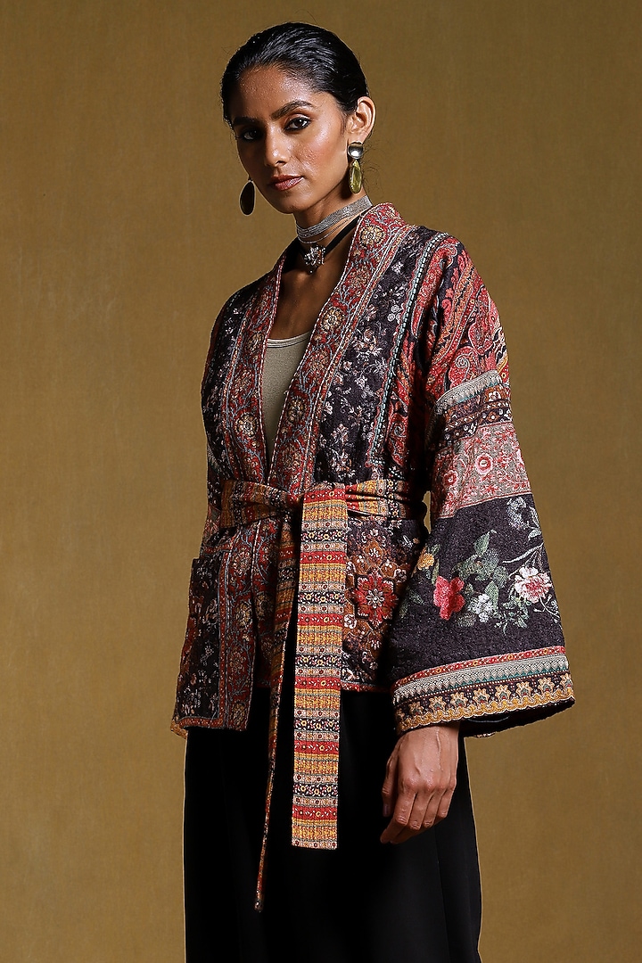 Black Printed Shrug by Ritu Kumar at Pernia's Pop Up Shop