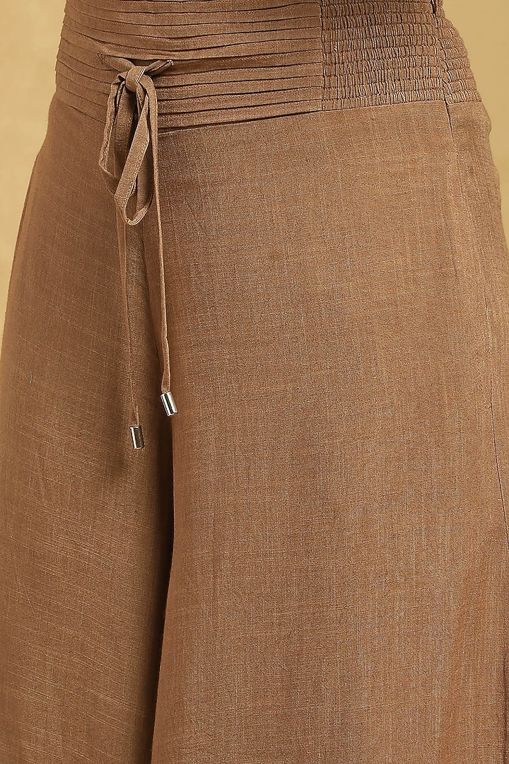 Brown Cotton Linen Flared Palazzo Pants by Ritu Kumar at Pernia's Pop Up Shop
