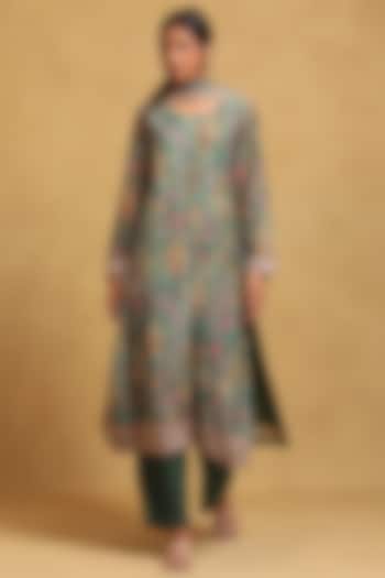 Green Cotton Silk Botanical Printed Kurta Set by Ritu Kumar at Pernia's Pop Up Shop