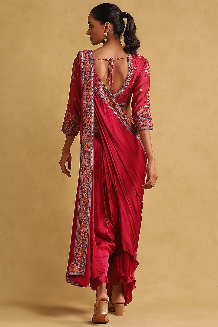 Pink Viscose Satin Chiffon Pant Set by Ritu Kumar at Pernia's Pop Up Shop