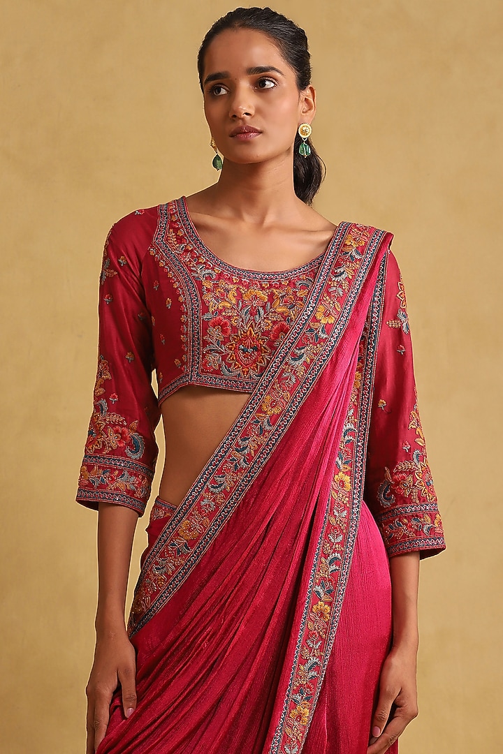 Pink Viscose Satin Chiffon Pant Set by Ritu Kumar at Pernia's Pop Up Shop