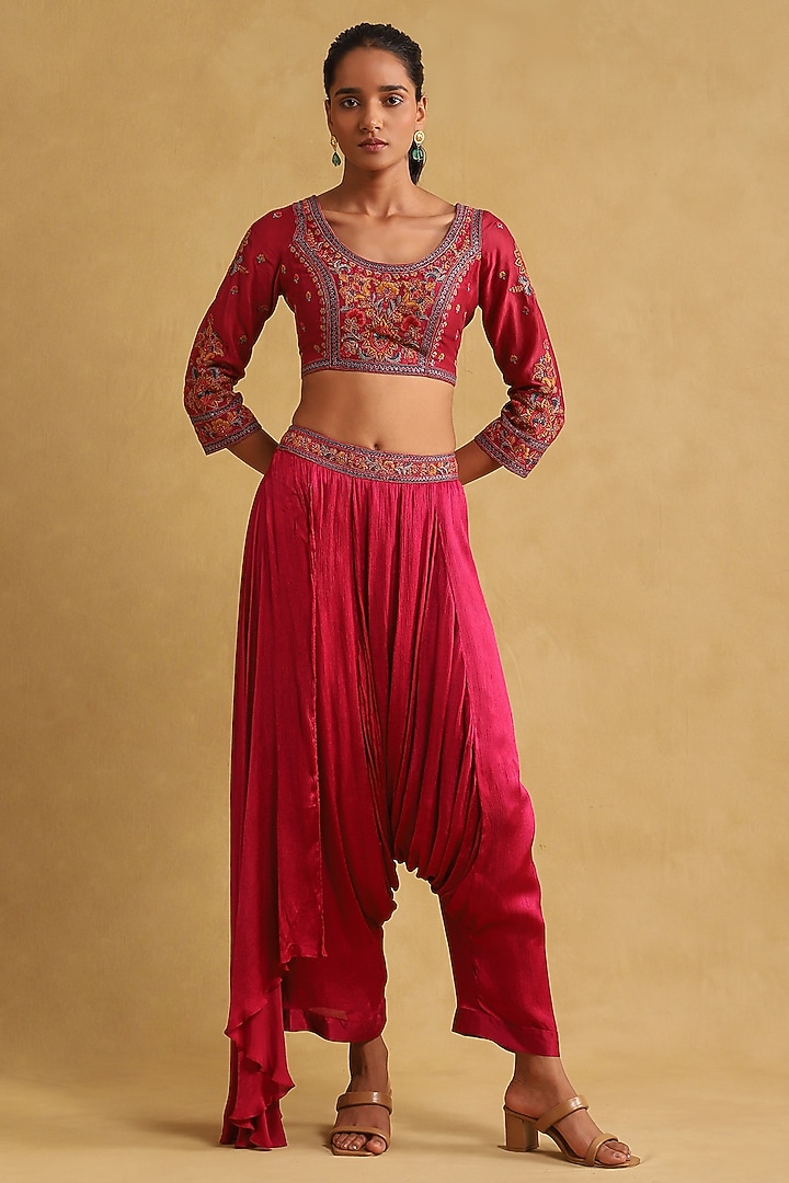 Pink Viscose Satin Chiffon Pant Set by Ritu Kumar at Pernia's Pop Up Shop