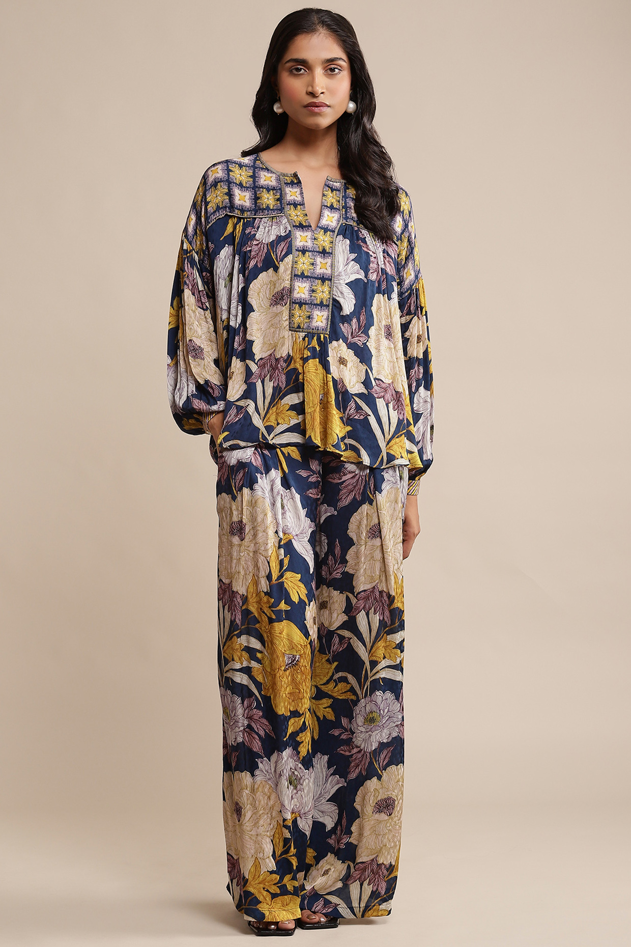 Blue Viscose Dobby Floral Printed Co-Ord Set by Ritu Kumar at Pernia's Pop Up Shop
