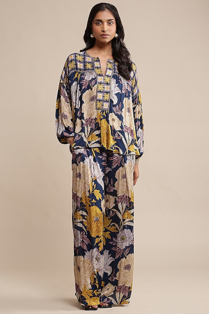 Blue Viscose Dobby Floral Printed Co-Ord Set by Ritu Kumar at Pernia's Pop Up Shop