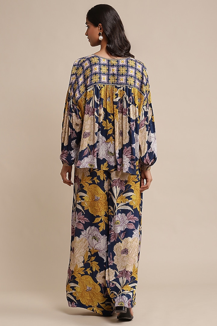 Blue Viscose Dobby Floral Printed Co-Ord Set by Ritu Kumar at Pernia's Pop Up Shop