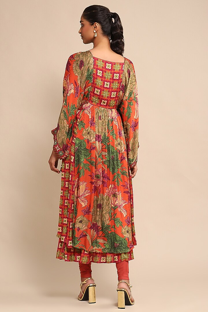 Orange Viscose Dobby Floral Printed Kurta Set by Ritu Kumar at Pernia's Pop Up Shop