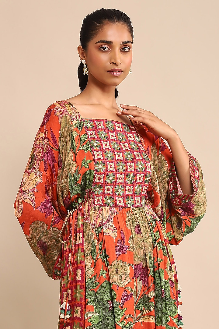Orange Viscose Dobby Floral Printed Kurta Set by Ritu Kumar at Pernia's Pop Up Shop