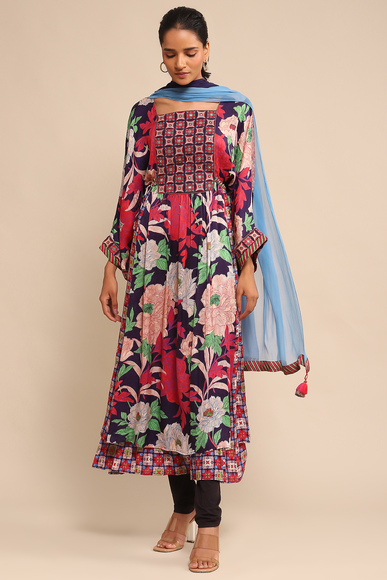 Blue Viscose Dobby Floral Printed Kurta Set by Ritu Kumar at Pernia's Pop Up Shop