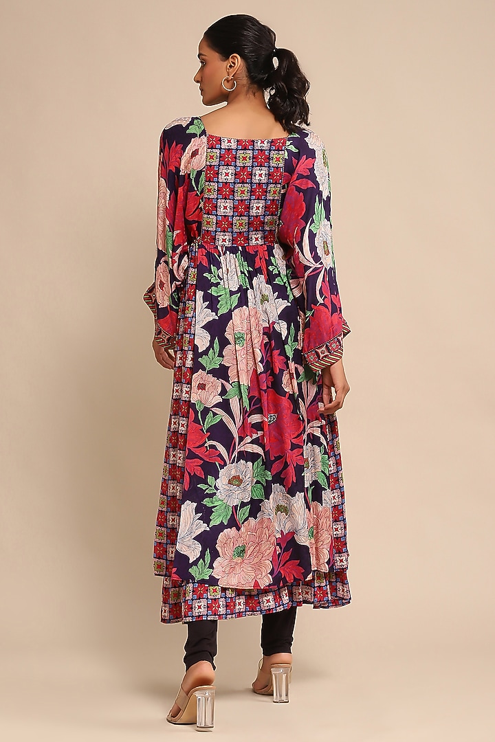 Blue Viscose Dobby Floral Printed Kurta Set by Ritu Kumar at Pernia's Pop Up Shop