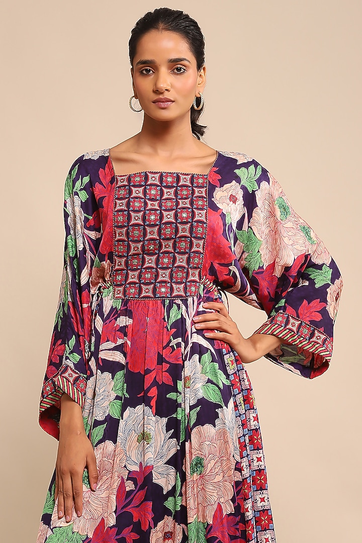 Blue Viscose Dobby Floral Printed Kurta Set by Ritu Kumar at Pernia's Pop Up Shop