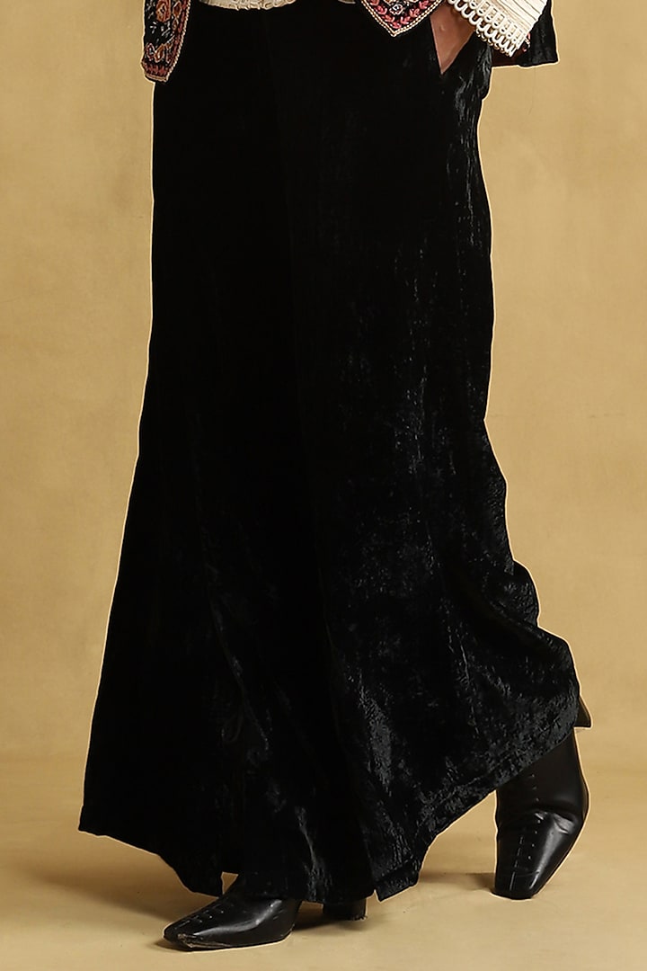Black Silk Velvet Embroidered Waistcoat Set by Ritu Kumar at Pernia's Pop Up Shop