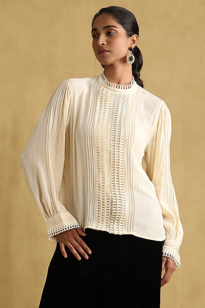 Off-White Vintage Crepe Top by Ritu Kumar at Pernia's Pop Up Shop