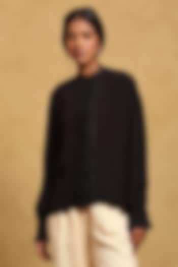 Black Vintage Crepe Shirt by Ritu Kumar at Pernia's Pop Up Shop