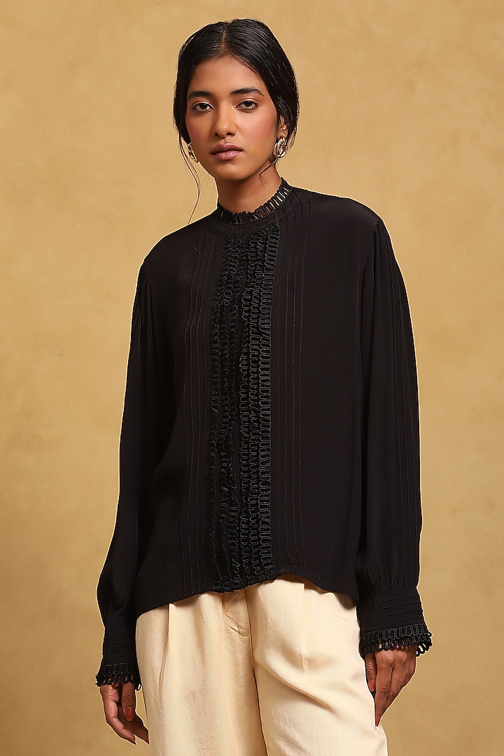 Black Vintage Crepe Shirt by Ritu Kumar at Pernia's Pop Up Shop