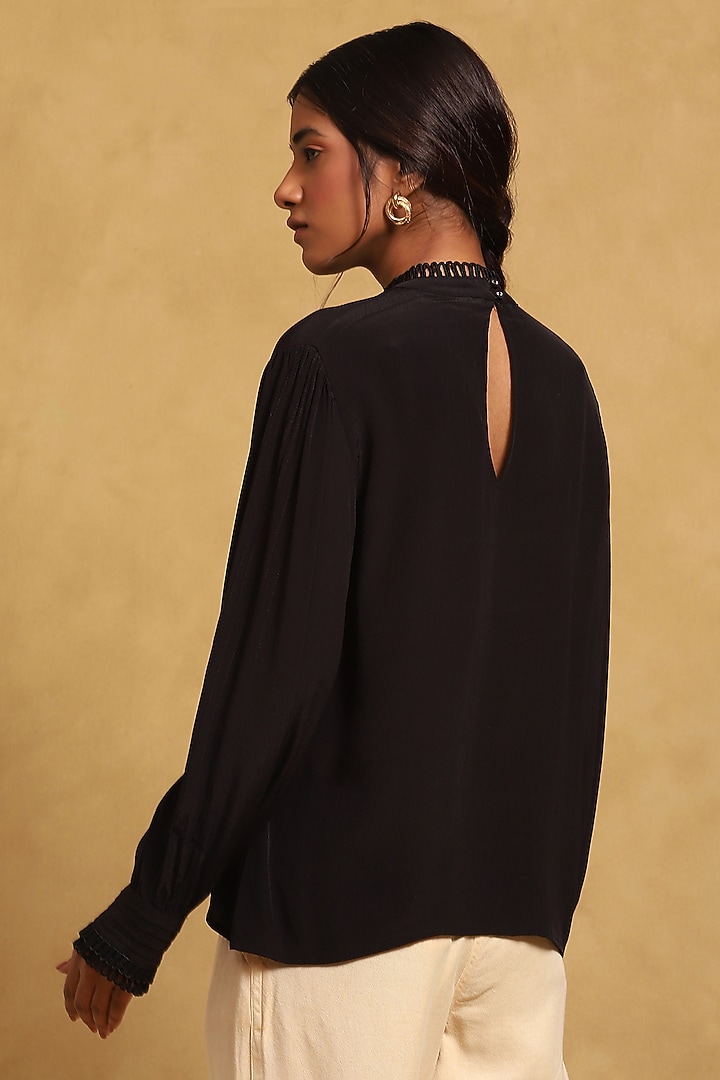 Black Vintage Crepe Shirt by Ritu Kumar at Pernia's Pop Up Shop