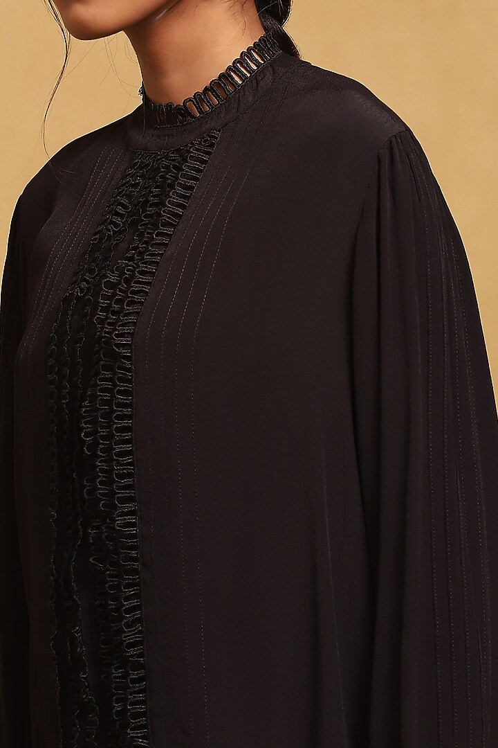 Black Vintage Crepe Shirt by Ritu Kumar at Pernia's Pop Up Shop