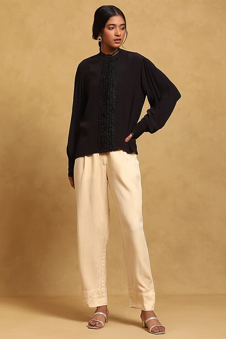 Black Vintage Crepe Shirt by Ritu Kumar at Pernia's Pop Up Shop