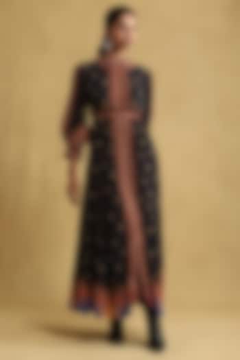 Black Viscose Crepe Printed Dress by Ritu Kumar