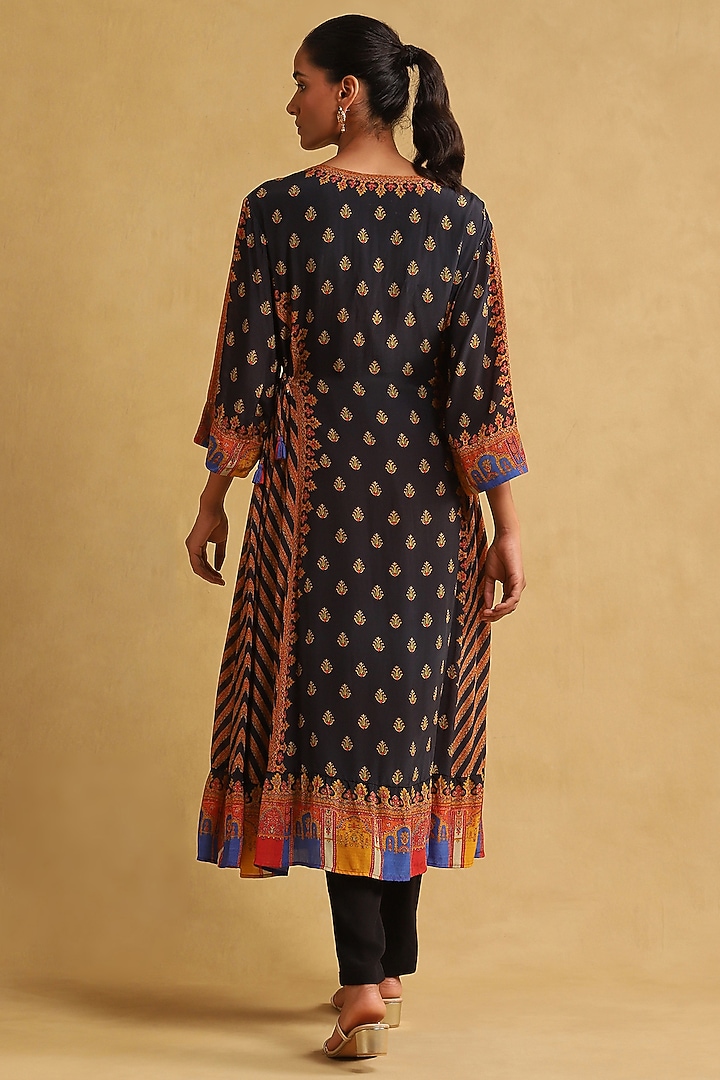 Black Viscose Crepe Printed Kurta Set by Ritu Kumar at Pernia's Pop Up Shop
