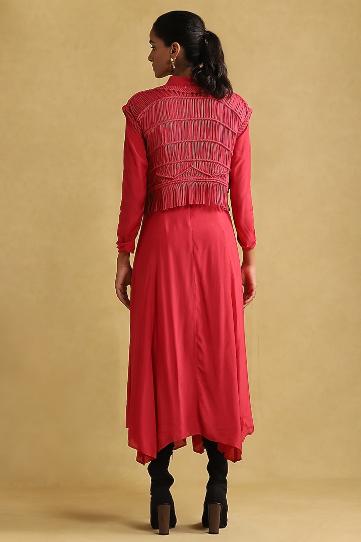 Fuchsia Viscose Silk Vacation Dress With Macrame Top by Ritu Kumar at Pernia's Pop Up Shop