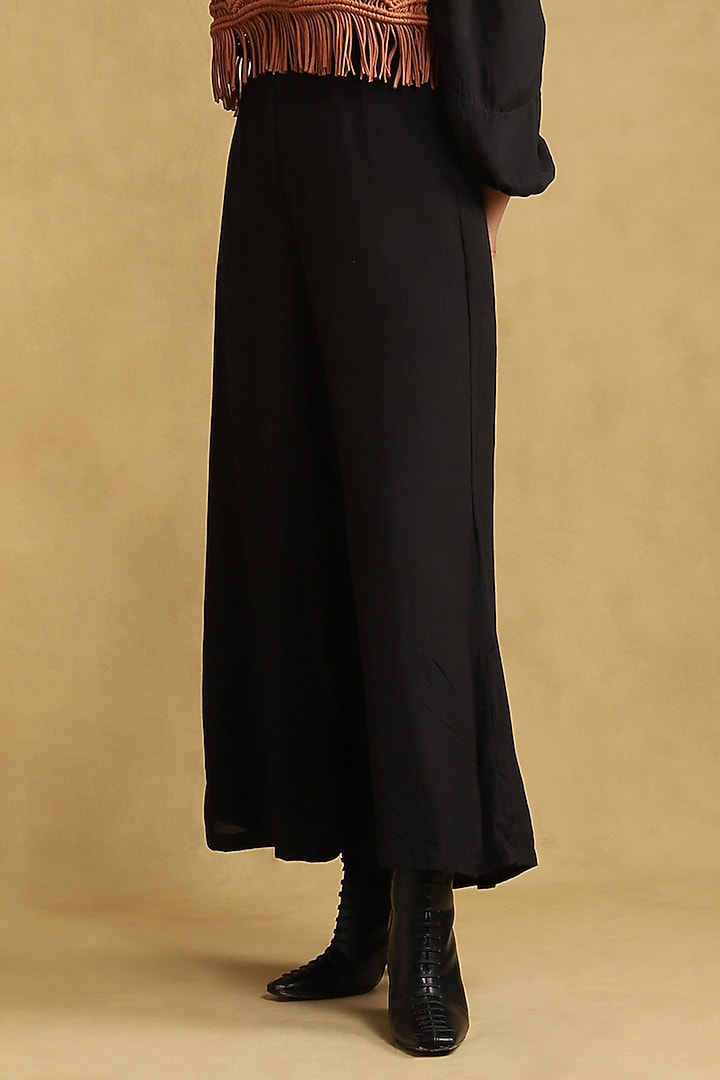 Black Viscose Silk Jumpsuit With Macrame Top by Ritu Kumar at Pernia's Pop Up Shop
