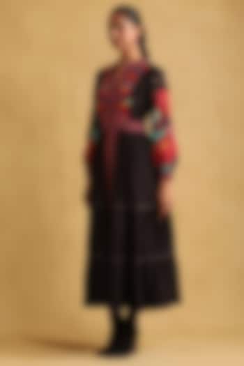 Black Cotton Flex Floral Printed Dress by Ritu Kumar