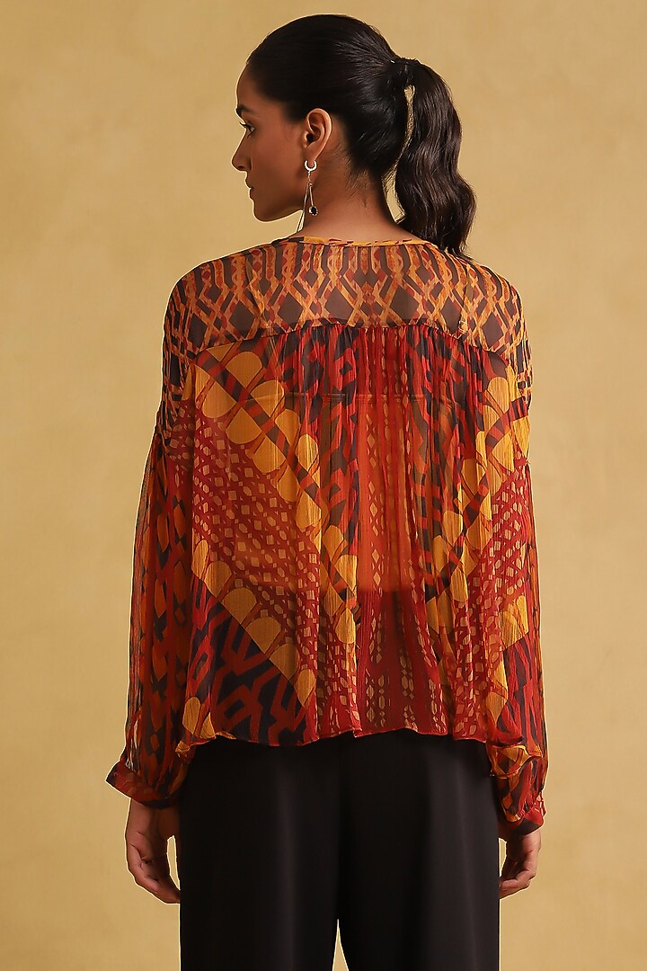 Rust Viscose Chinon Printed Top by Ritu Kumar at Pernia's Pop Up Shop