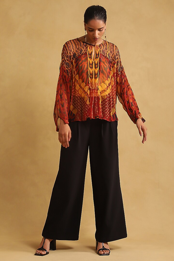 Rust Viscose Chinon Printed Top by Ritu Kumar at Pernia's Pop Up Shop