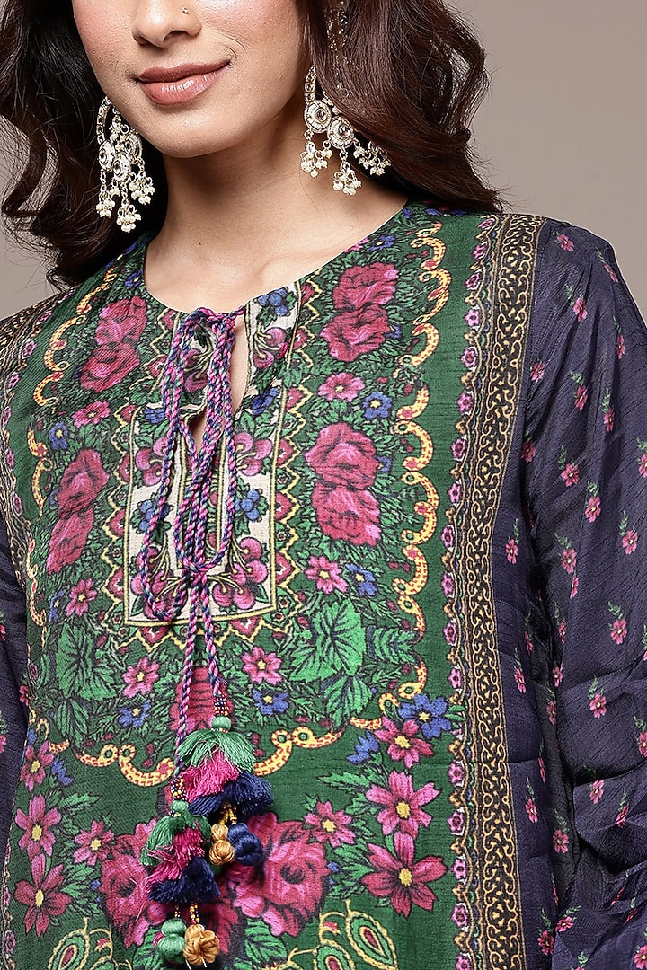 Green Viscose Dupion Floral Printed Kurta Set by Ritu Kumar at Pernia's Pop Up Shop