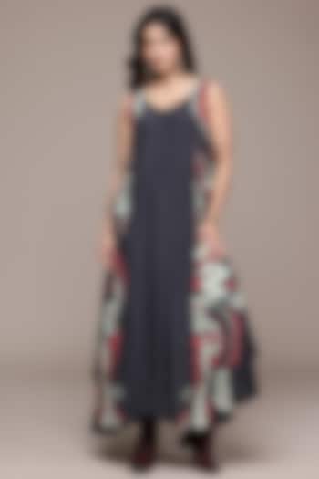 Black Vintage Crepe Abstract Printed A-Line Summer Dress by Ritu Kumar at Pernia's Pop Up Shop